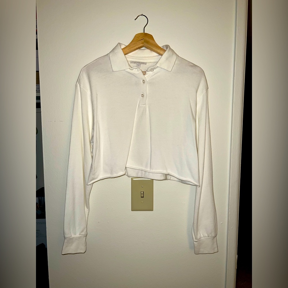 Don’t Ask Why White Cropped Collared Half Button Top